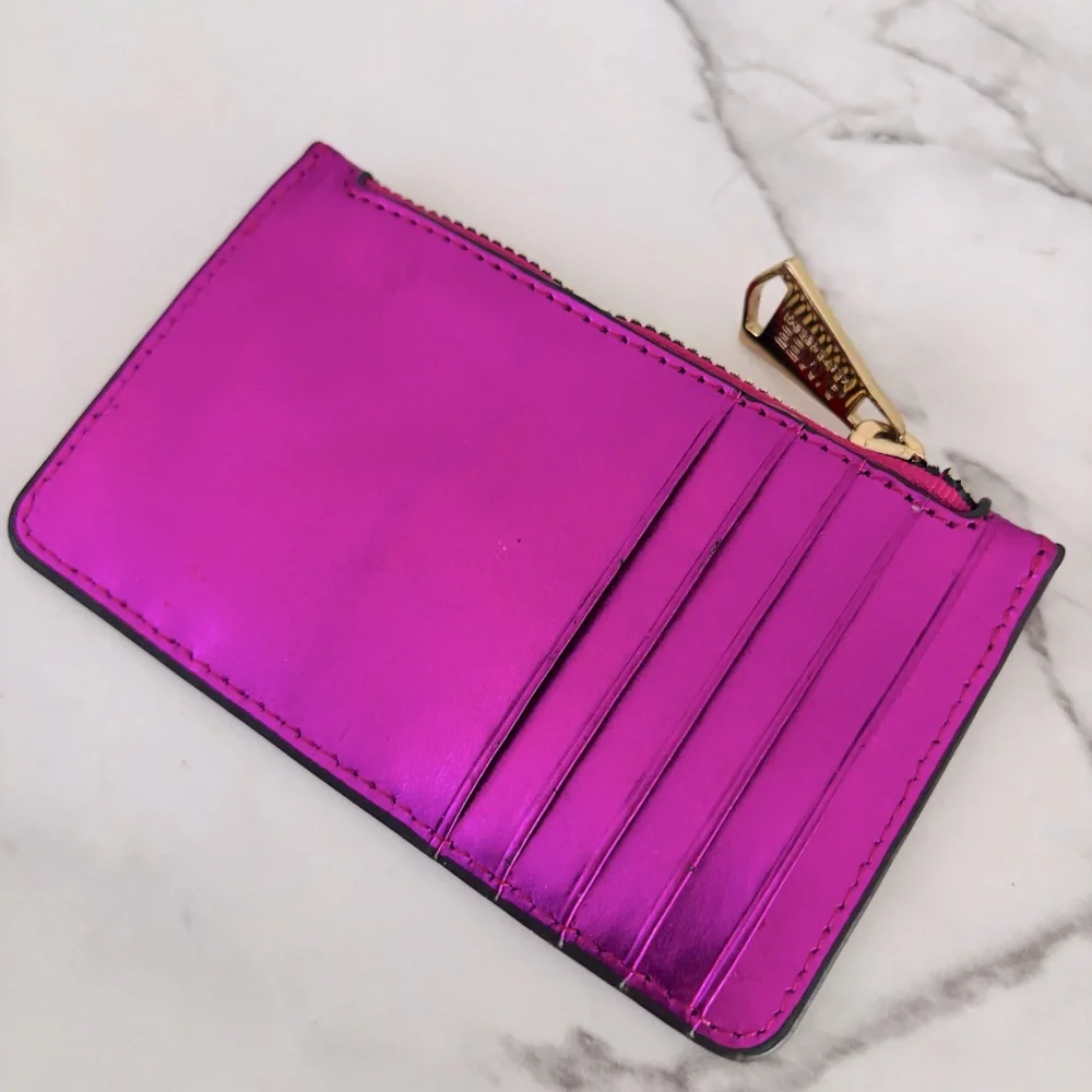 Aimee Kestenberg Metallic Sheen Fuchsia Leather Zipper Card Holder‎